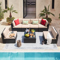 7 Pieces Wicker Rattan Outdoor Sectional Sofa Set with Cushion and Glass Table K46242