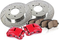Powder Coated Red Calipers Rotors Ceramic Pads Kit Q240220