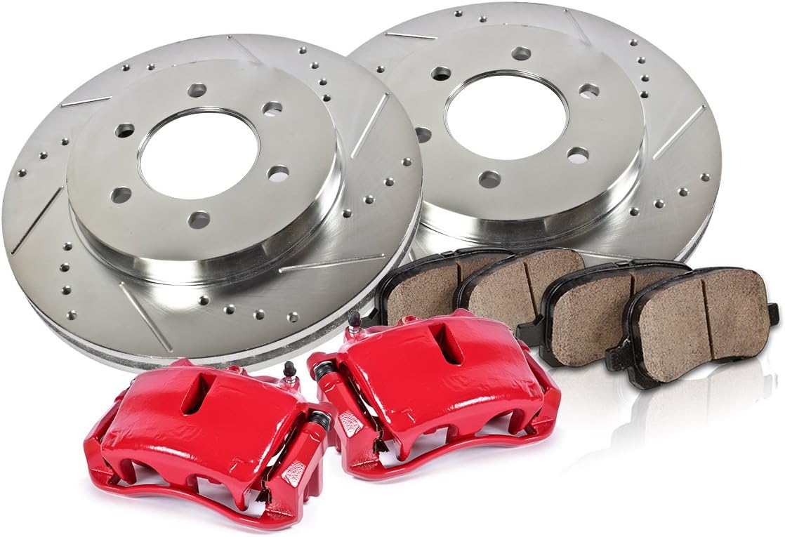 Powder Coated Red Calipers Rotors Ceramic Pads Kit Q240220