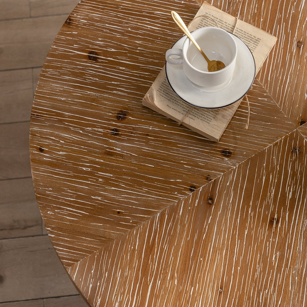 Modern Wood Round Coffee Table with Gold Cross Legs M583