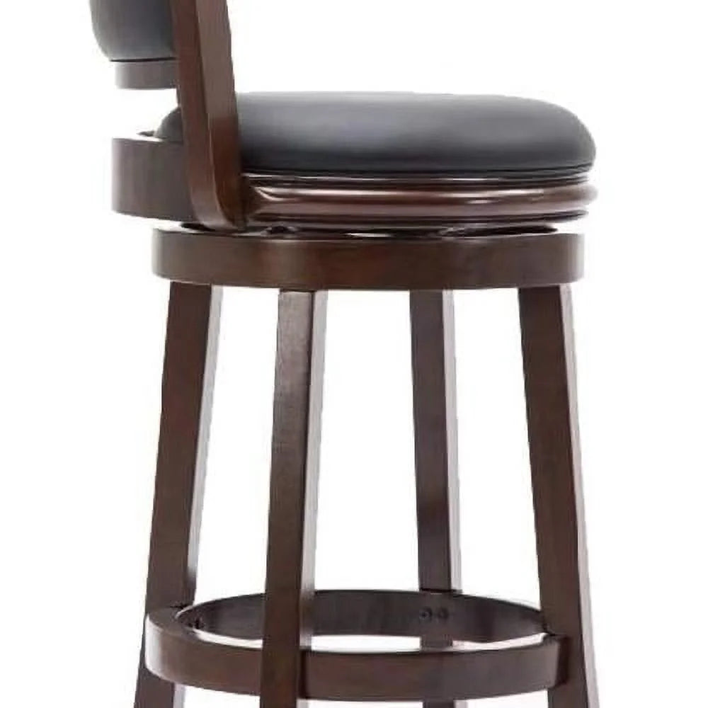 Brown Wooden Swivel Barstool With Padded Seat And Back W394017