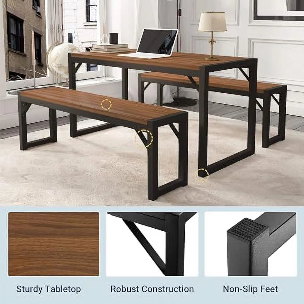 3-Piece Kitchen Dining Table Set Dark Brown & Black M705