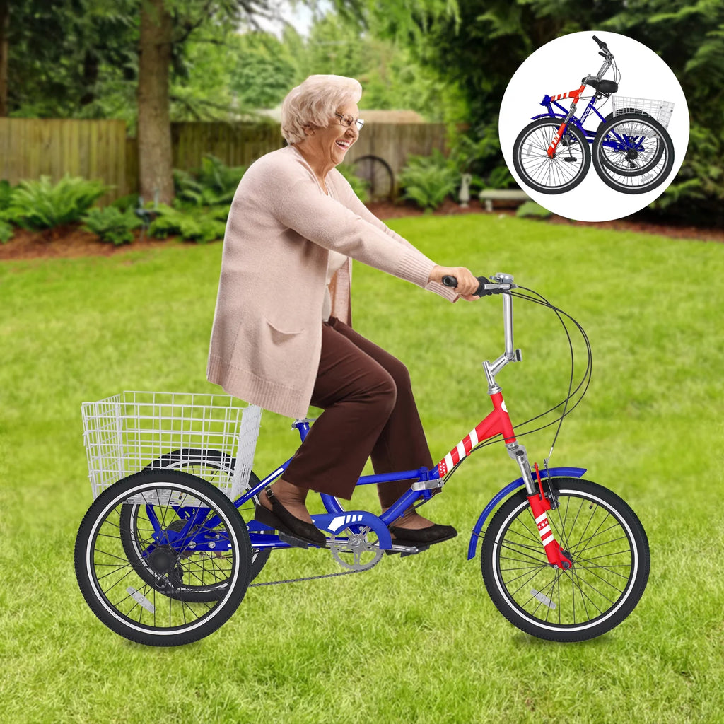 24 Inch 7-Speed 3 Wheels Folding Tricycle T53591