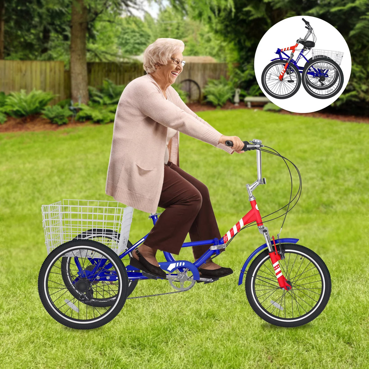 24 Inch 7-Speed 3 Wheels Folding Tricycle T53591