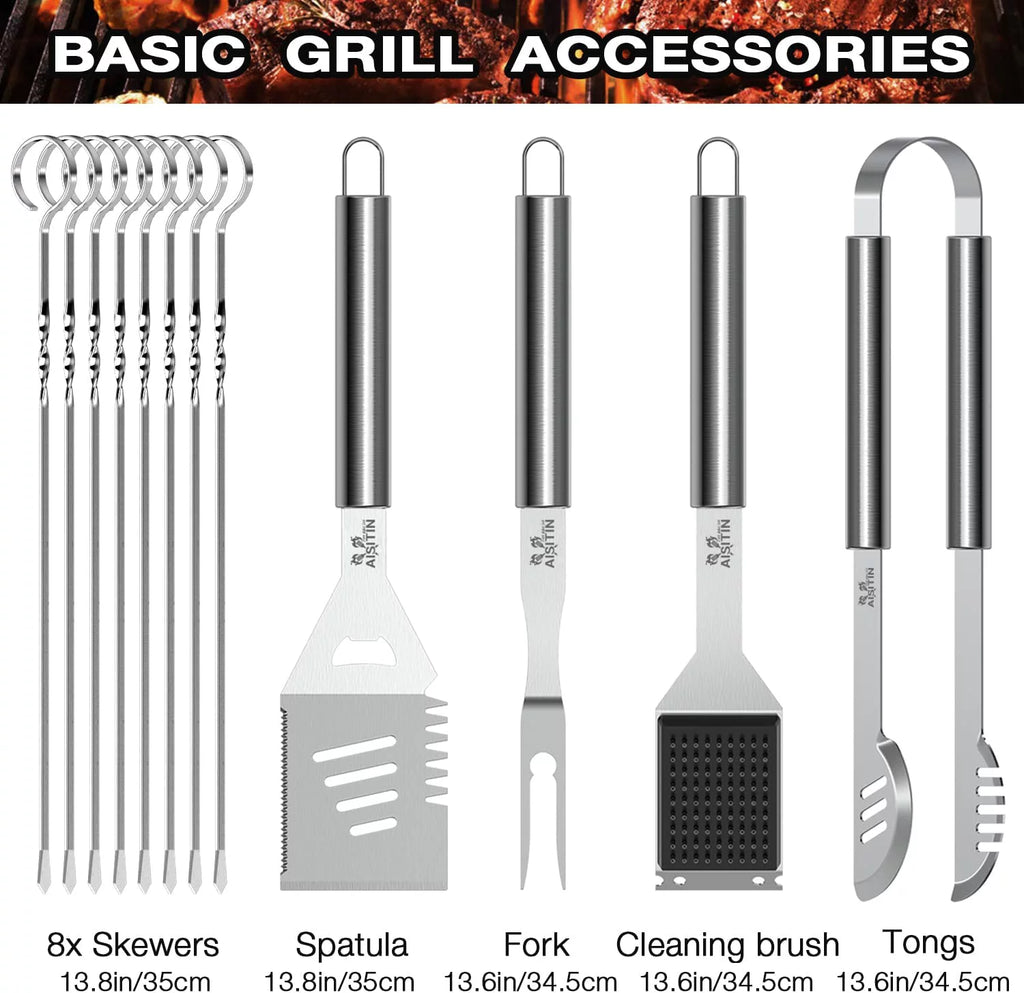 35 Pcs BBQ Grill Accessories Set with Thermometer, Fork, Tongs R5942