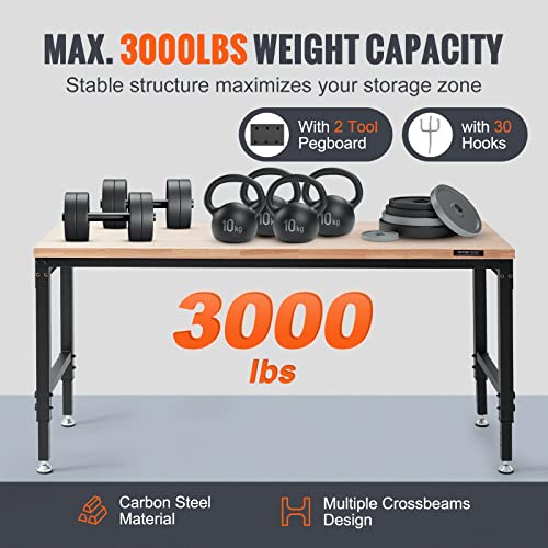 60" Adjustable Heavy Duty Workbench 2000 LBS with Power Outlets P49902