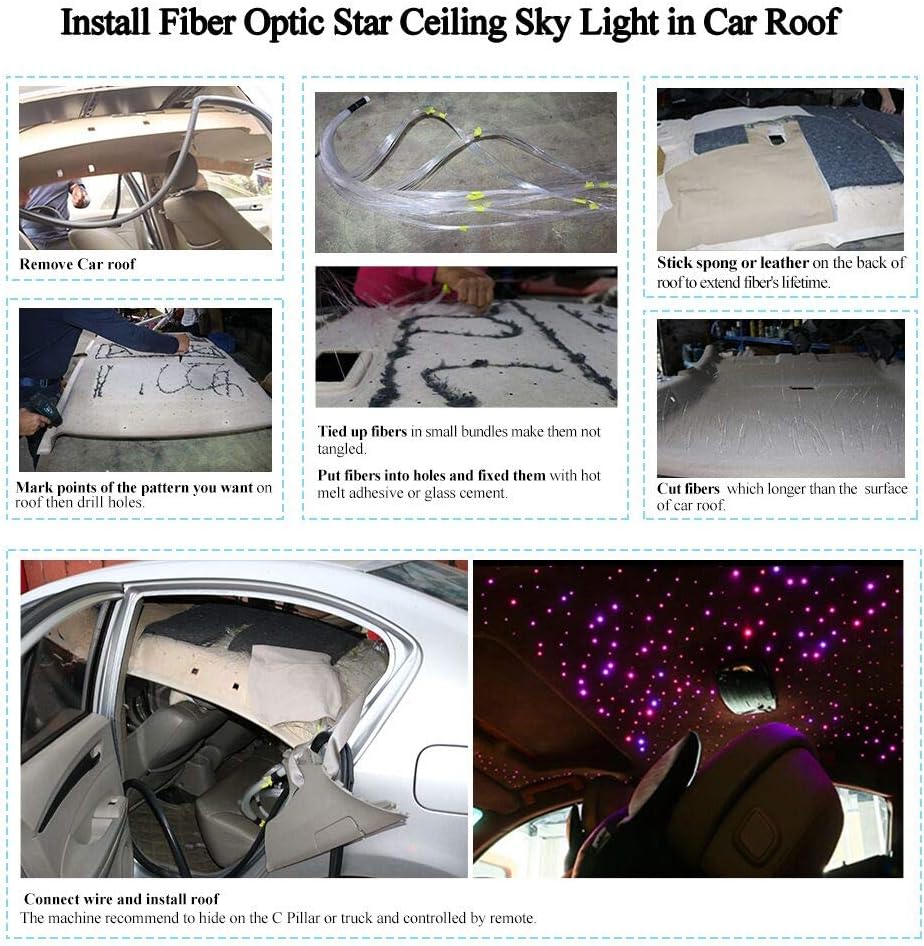 16W Fibre Optic Star Ceiling Light Kit RGBW Sound Sensor with Remote and Fiber Cable 550pcs 0.75mm 13.1ft/4m R62082