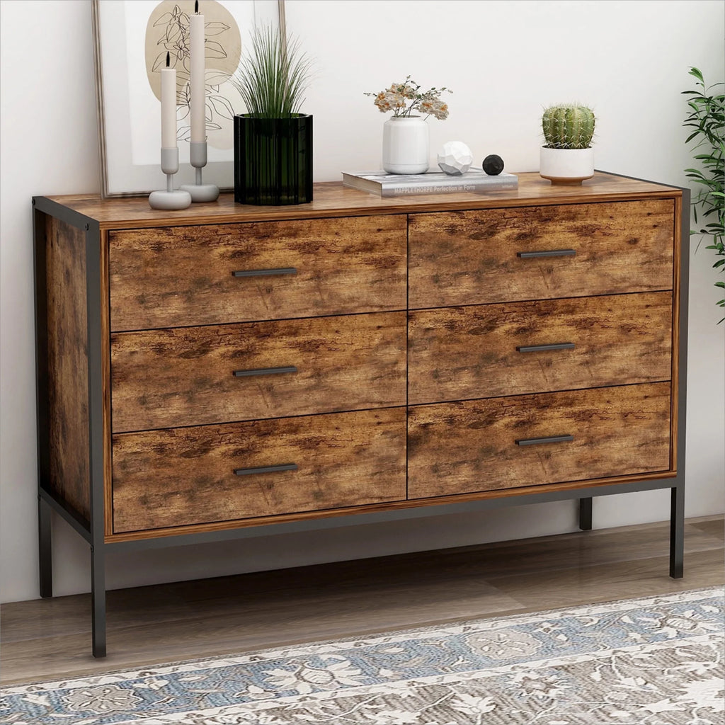 White 6 Drawer Rustic Wood Dresser C6179