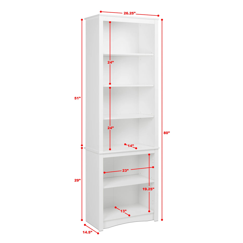80" Tall White Bookcase with Adjustable Shelves D549724