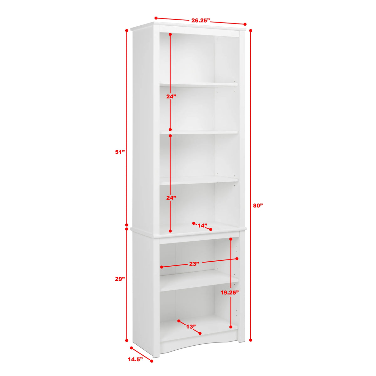 80" Tall White Bookcase with Adjustable Shelves D549724