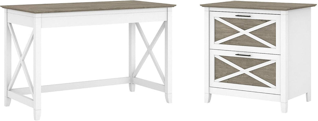 Linen White Oak Writing Desk with File Cabinet P37890