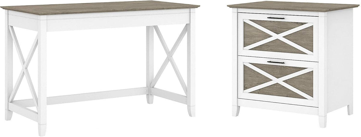Linen White Oak Writing Desk with File Cabinet P37890