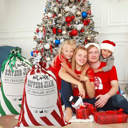 2 Pack Christmas Stripe Canvas Santa Sack with Drawstring S537806
