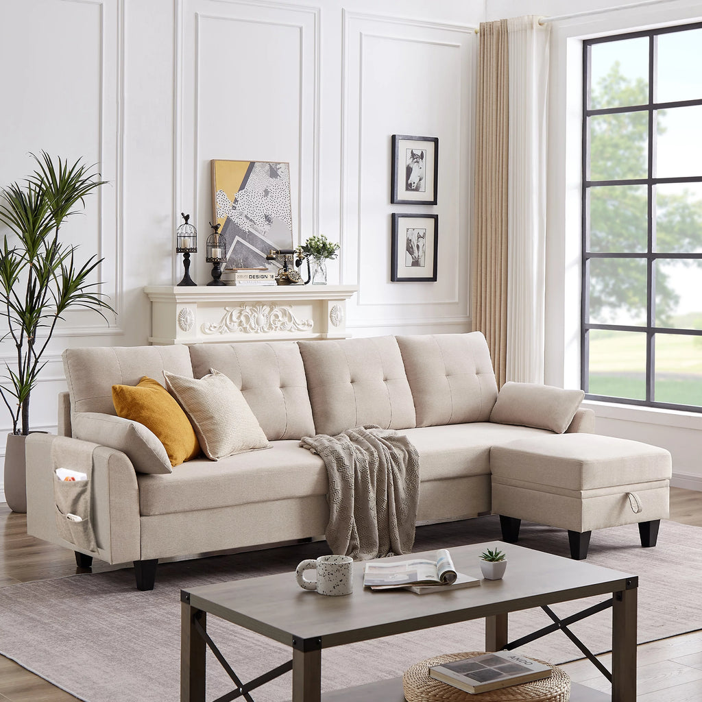 Modern Sectional Sofa with Reversible Chaise L Shaped 4-Seat Convertible Sofa P65308