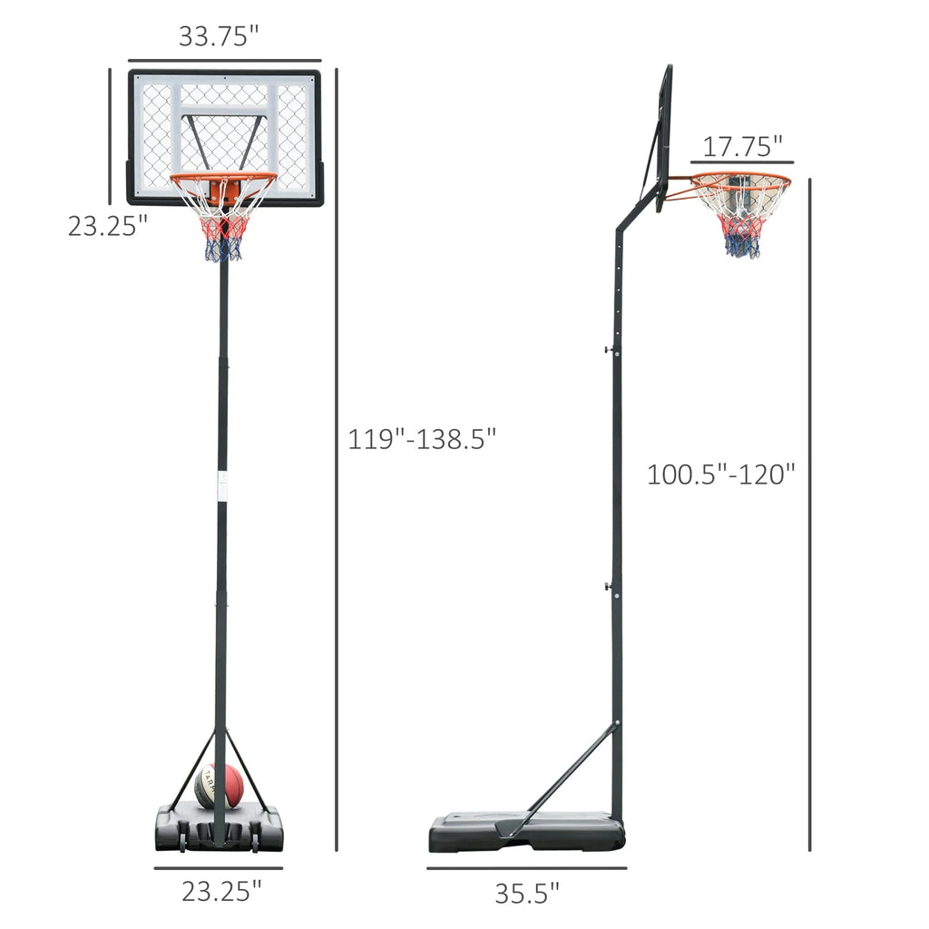 Portable Basketball Hoop Stand with 34 In. Backboard, Wheels, Height Adjustable 8 Ft. to 10 Ft. J4276