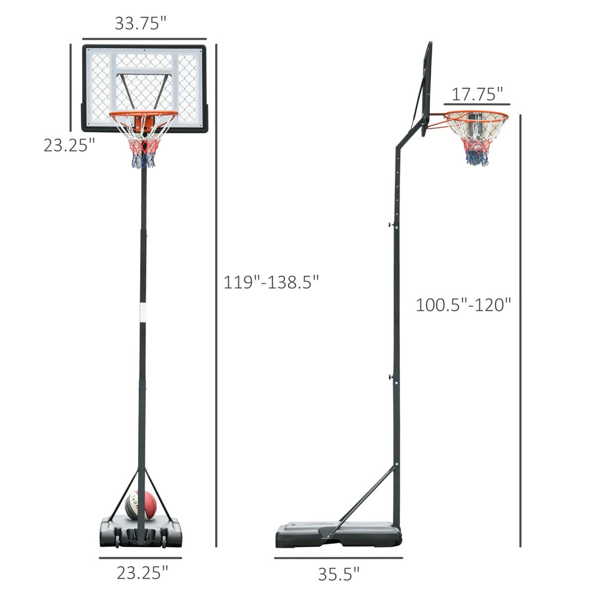 Portable Basketball Hoop Stand with 34 In. Backboard, Wheels, Height Adjustable 8 Ft. to 10 Ft. J4276