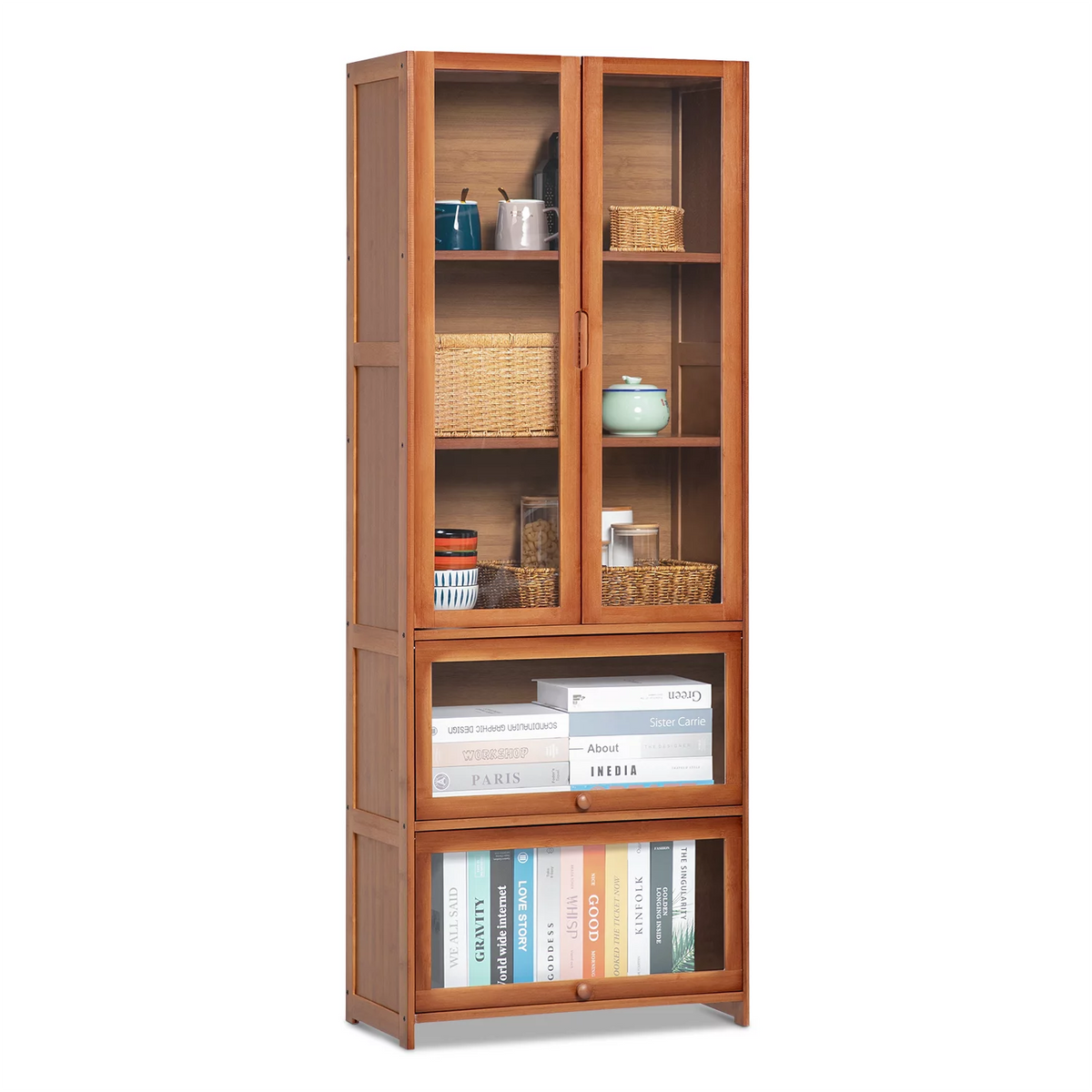 Bamboo 5 Tier Bookcase with Acrylic Doors I573663