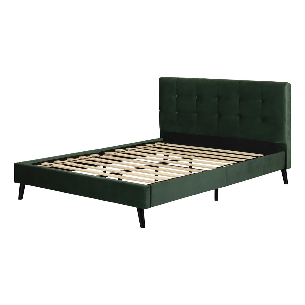 Dark Green Upholstered Queen Platform Bed with Headboard S310