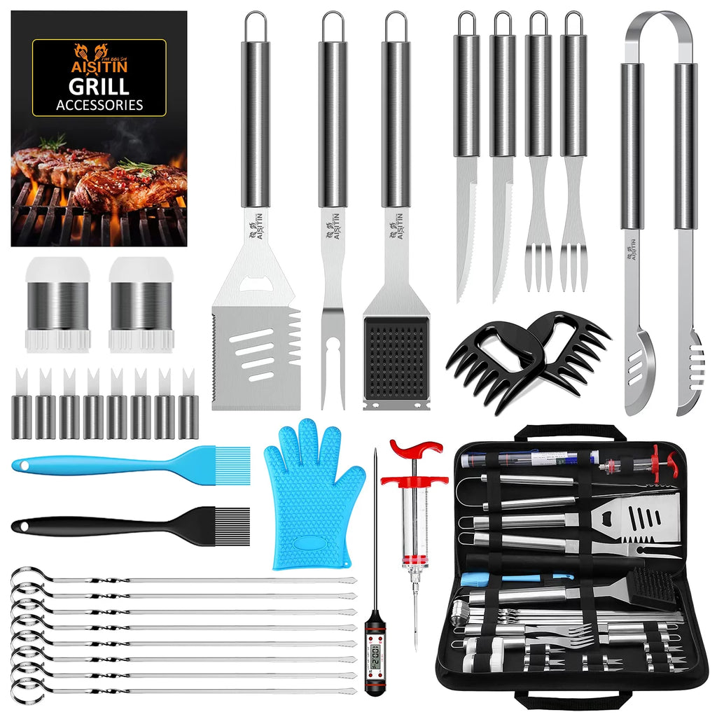 35 Pcs BBQ Grill Accessories Set with Thermometer, Fork, Tongs R5942