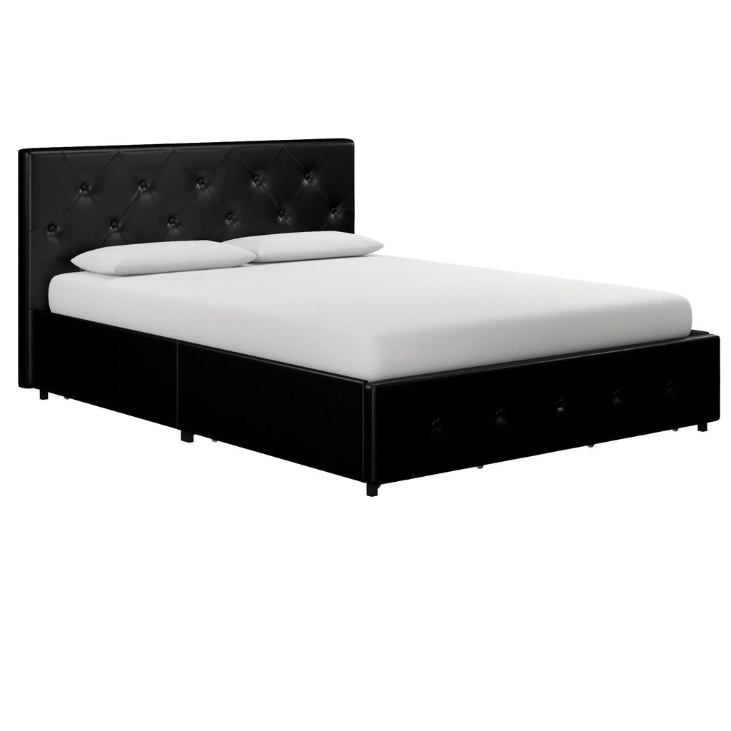 Black Faux Leather Queen Upholstered Storage Bed D7211