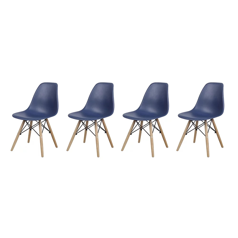 Blue Plastic Dining Chairs with Wood Legs, Set of 4 E800