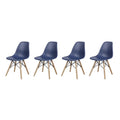 Blue Plastic Dining Chairs with Wood Legs, Set of 4 E800
