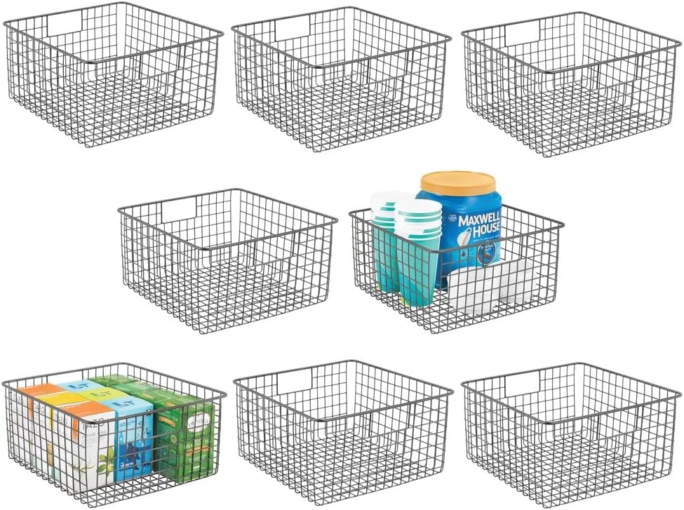 Metal Wire Storage Bin Baskets with Handles 8 Pack Black P607