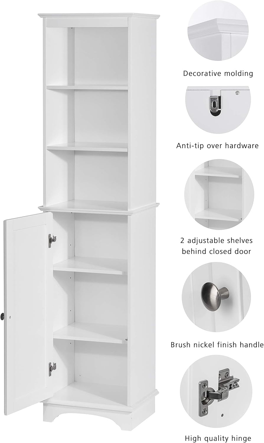 White Freestanding Storage Cabinet with Three Tier Shelves Z6212