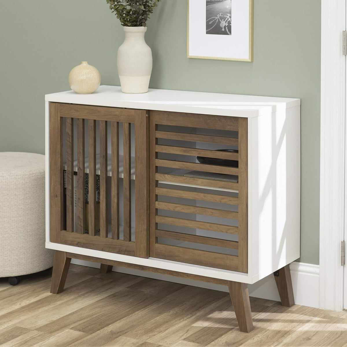 36 Inch White and Rustic Oak Cabinet L59875