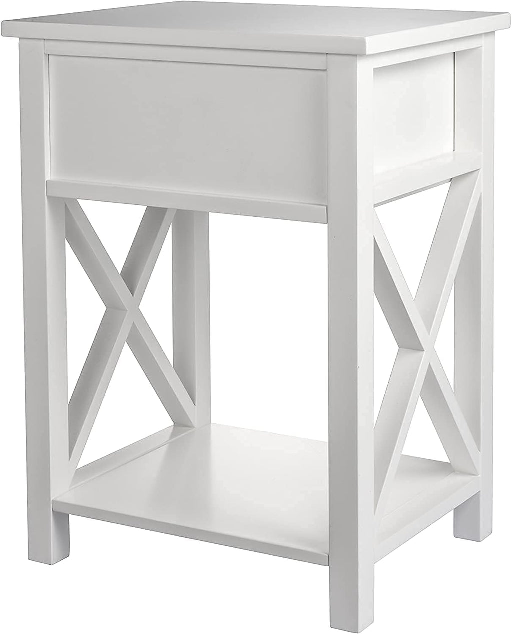 White Wooden Side End Table with Bin Drawer Set of 2 D925605