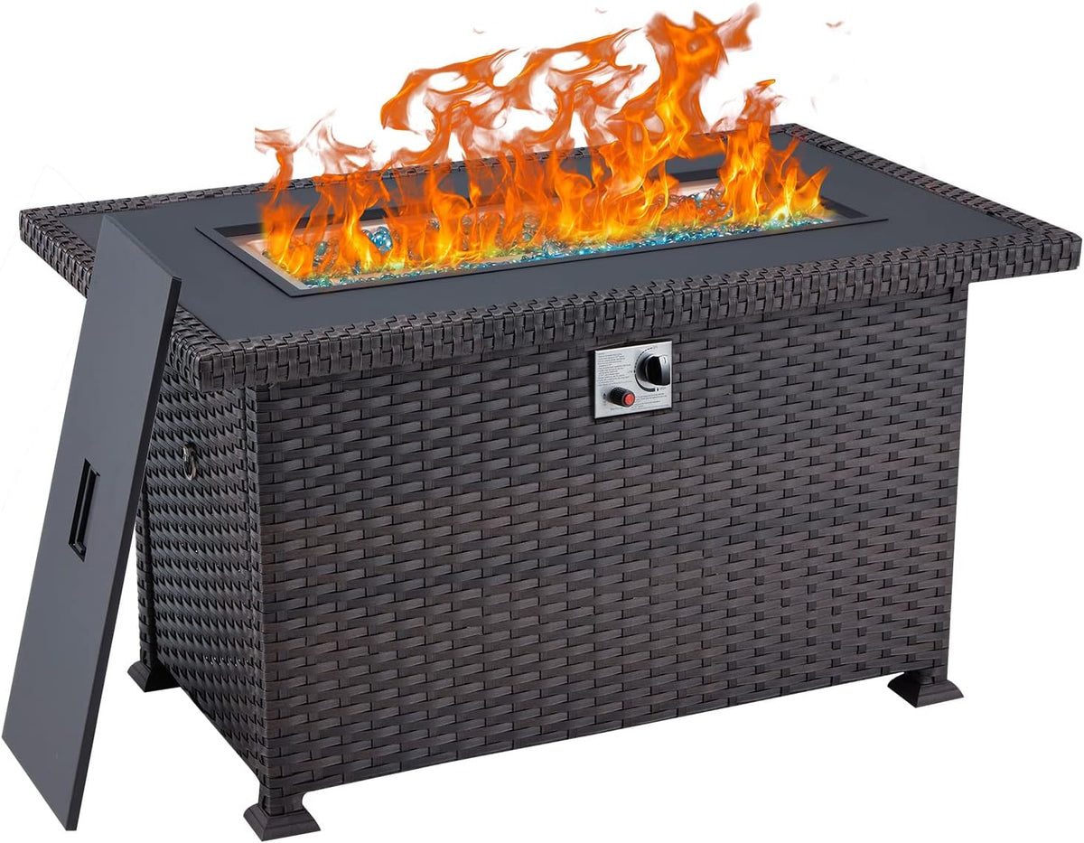 38 Inch 50,000 BTU Round Propane Fire Pit Table with Lid and Fire Glass T5952