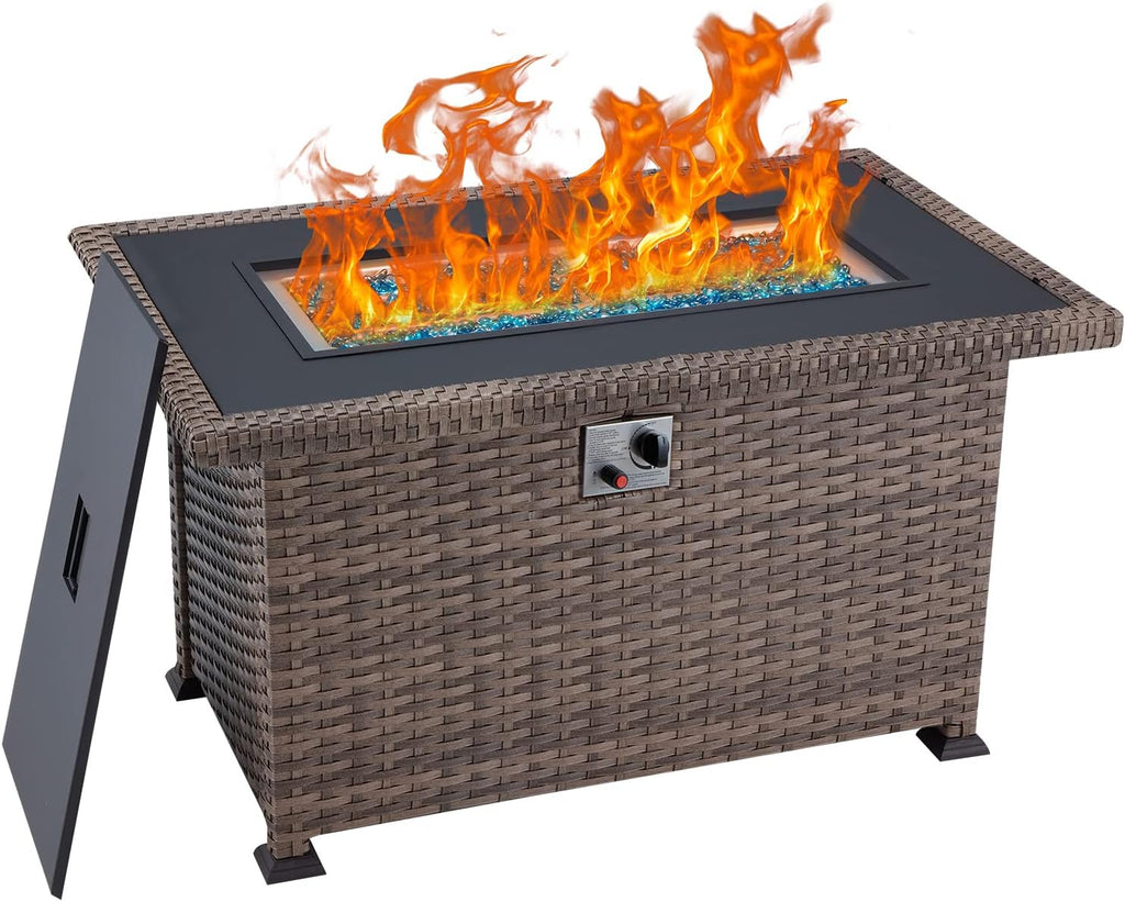 38 Inch 50,000 BTU Round Propane Fire Pit Table with Lid and Fire Glass T5952