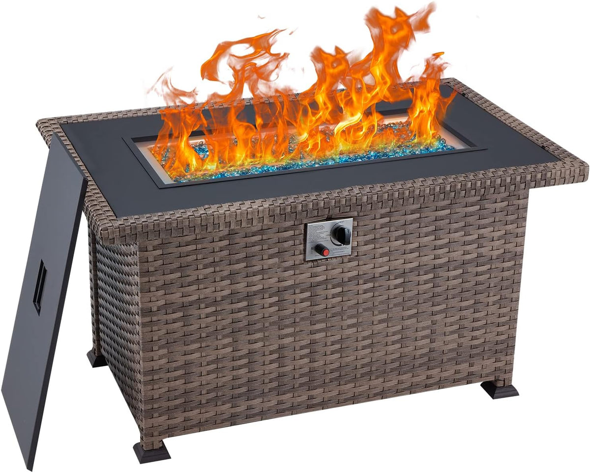 38 Inch 50,000 BTU Round Propane Fire Pit Table with Lid and Fire Glass T5952