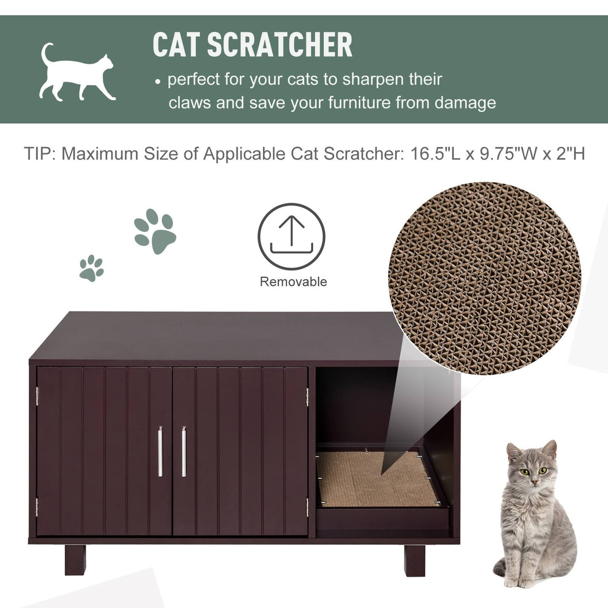 Cat Box Furniture with Scratch & Magnetic Doors F35180