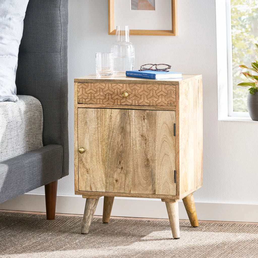 Handcrafted Mango Wood Nightstand with Storage C41624