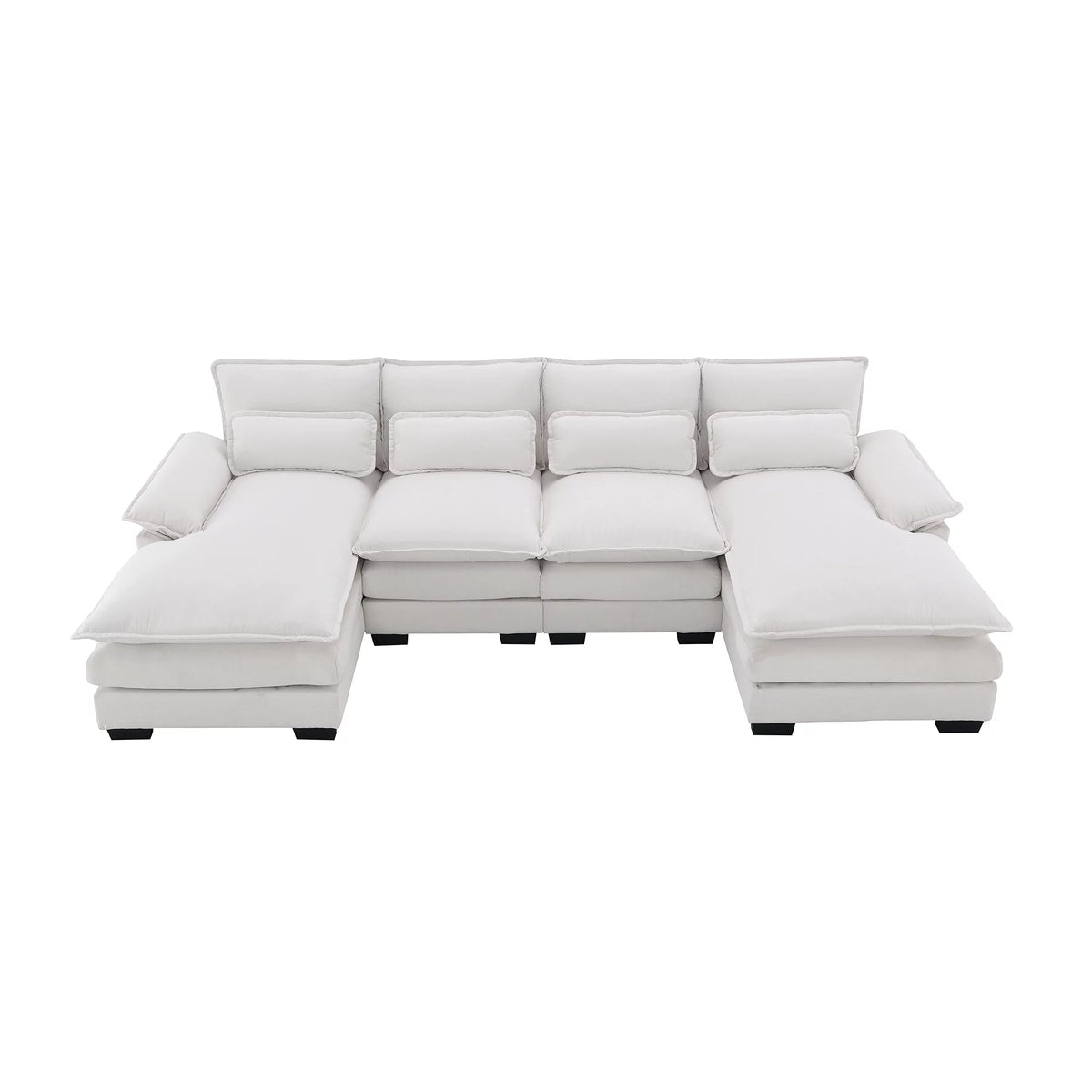 White Chenille U-shaped 6 Seat Sofa with Chaise Lounge B7737