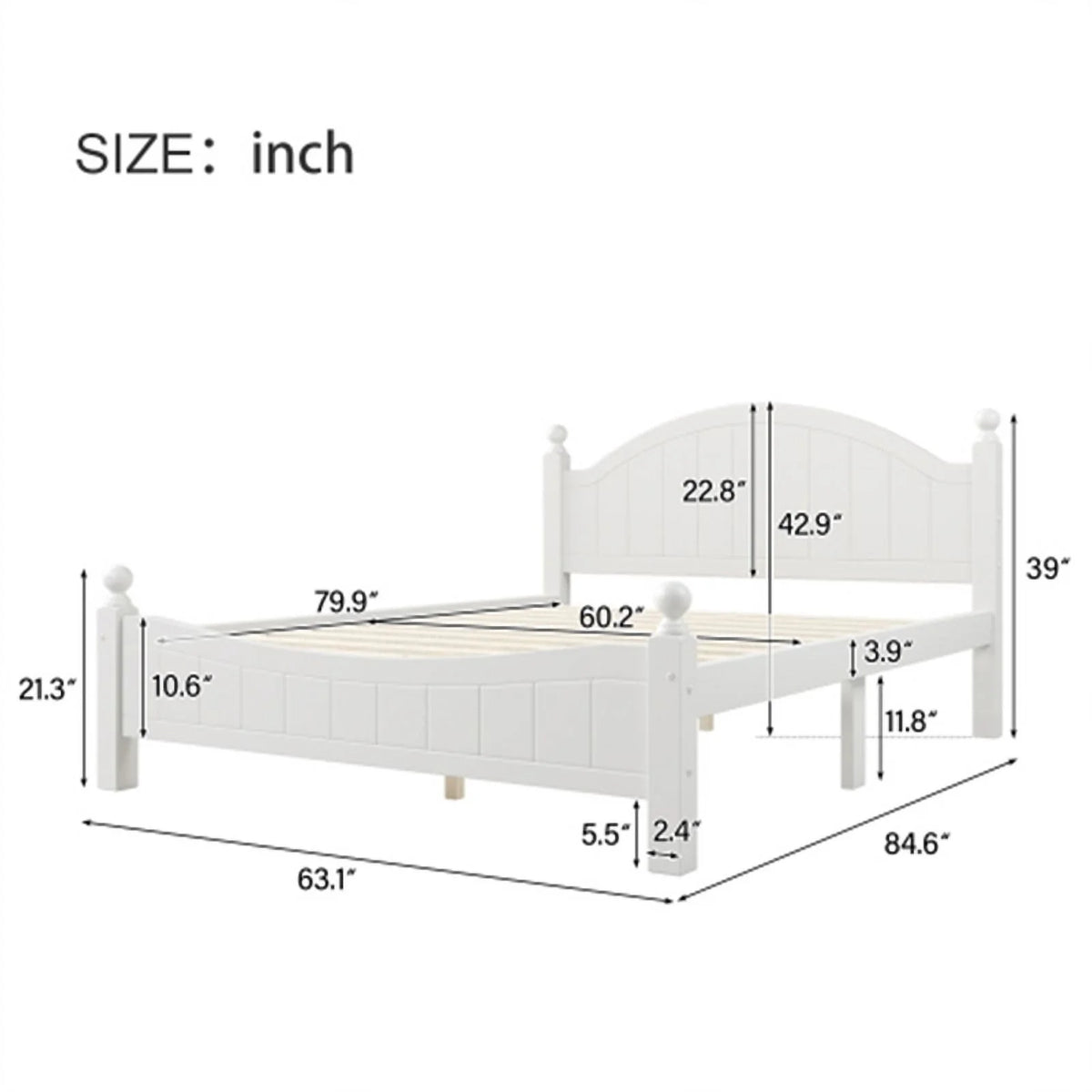Solid Wood Queen Bed White Y873507