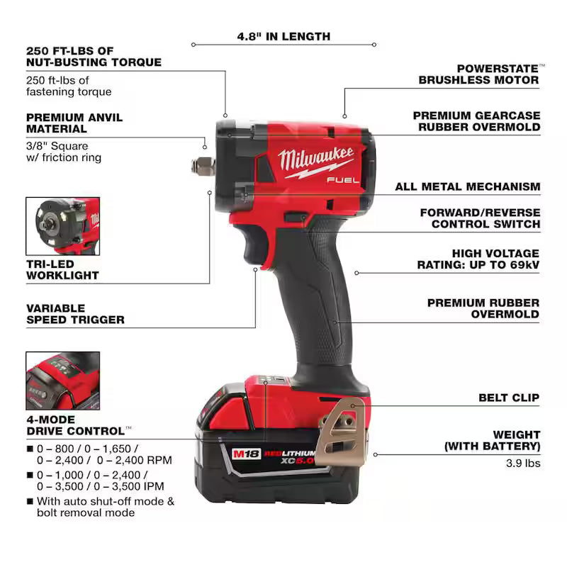 18V Lithium-Ion Brushless Cordless Compact Impact Wrench Kit H6464