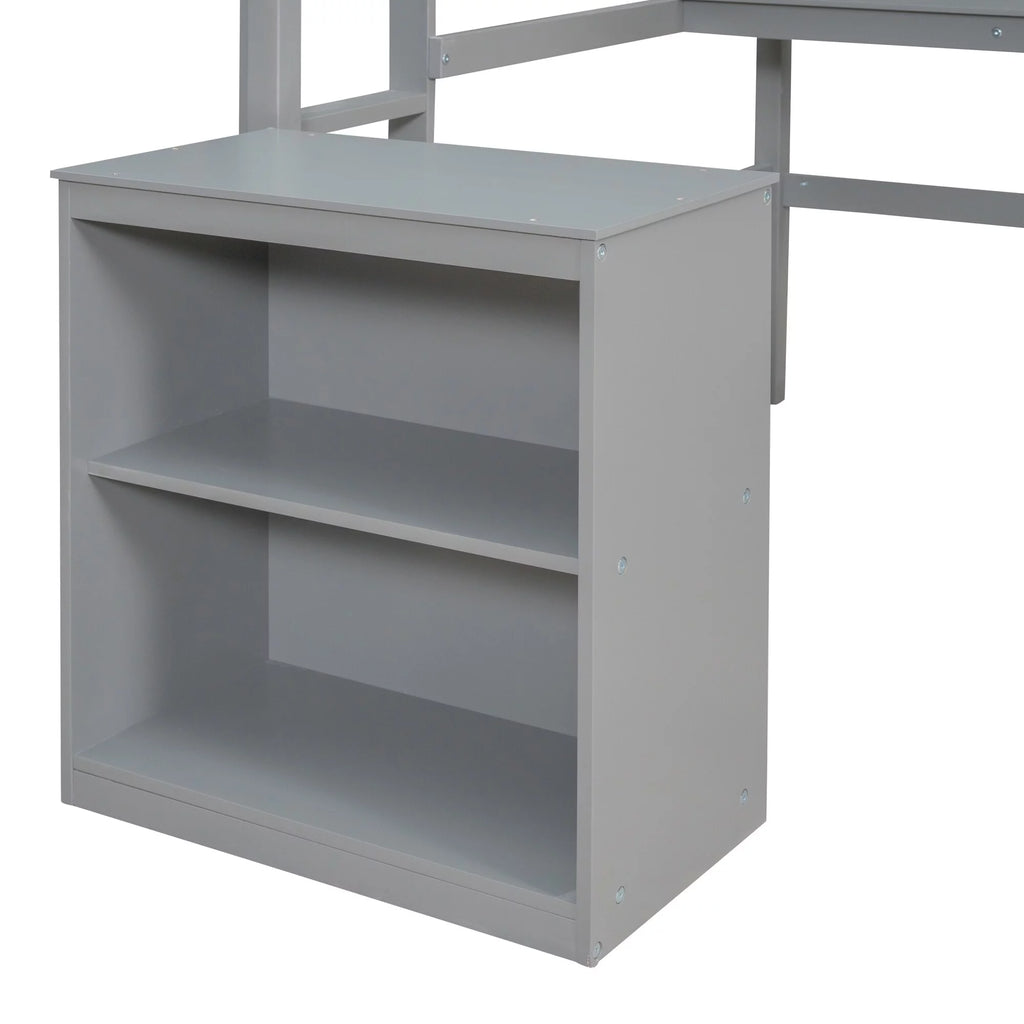 Grey Wood Loft Bed with Desk and 2 Drawers U15295