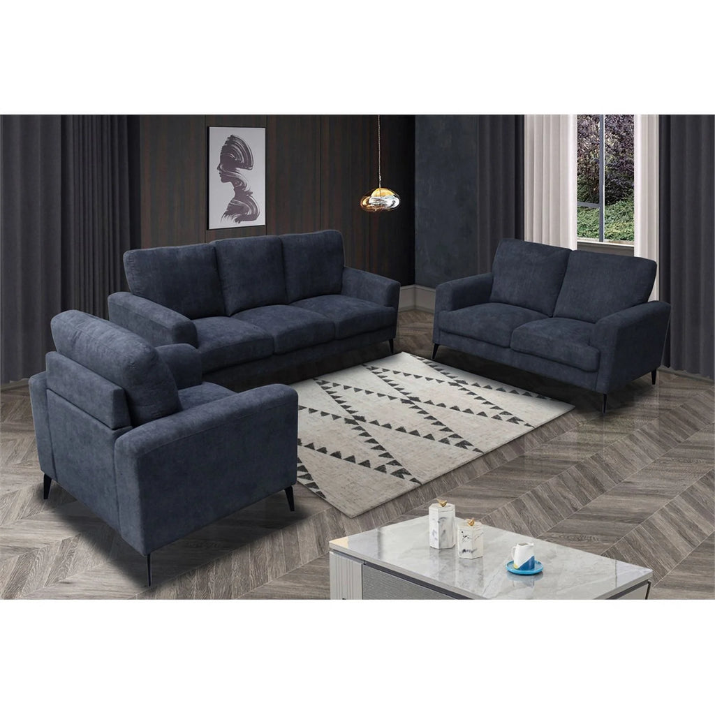 Black Chenille Sofa Loveseat Chair Living Room Set F717