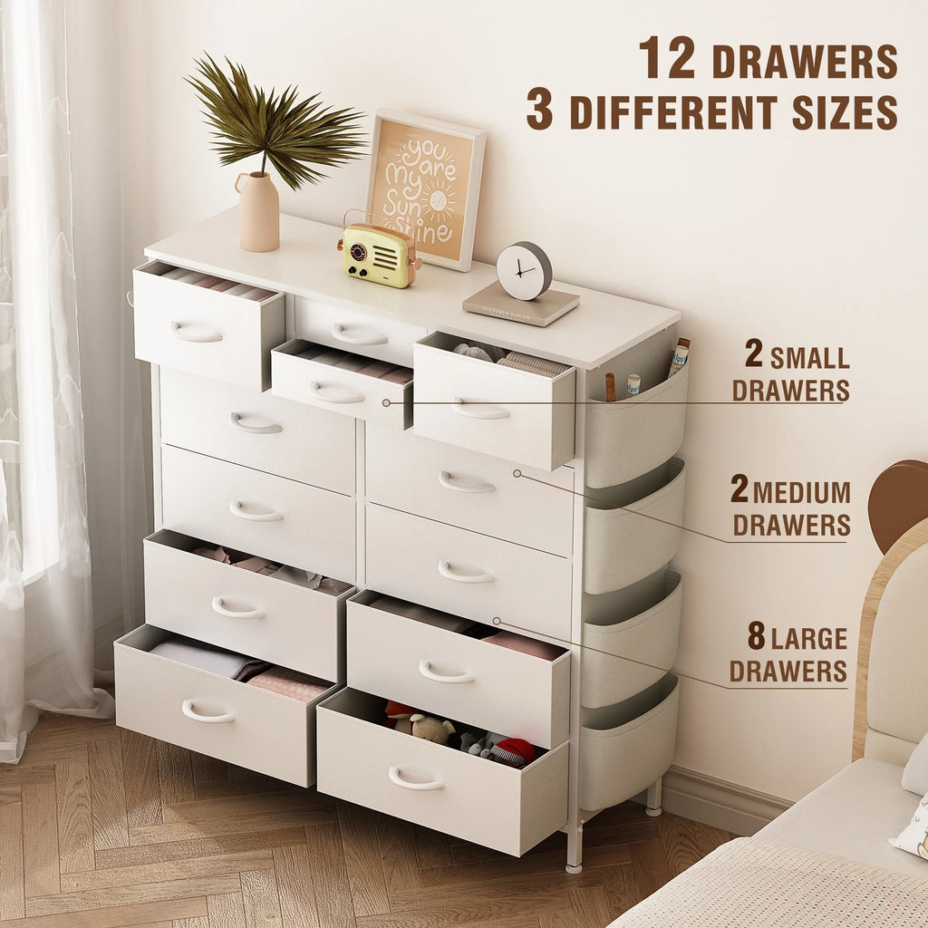 White 12 Drawer Fabric Dresser T779