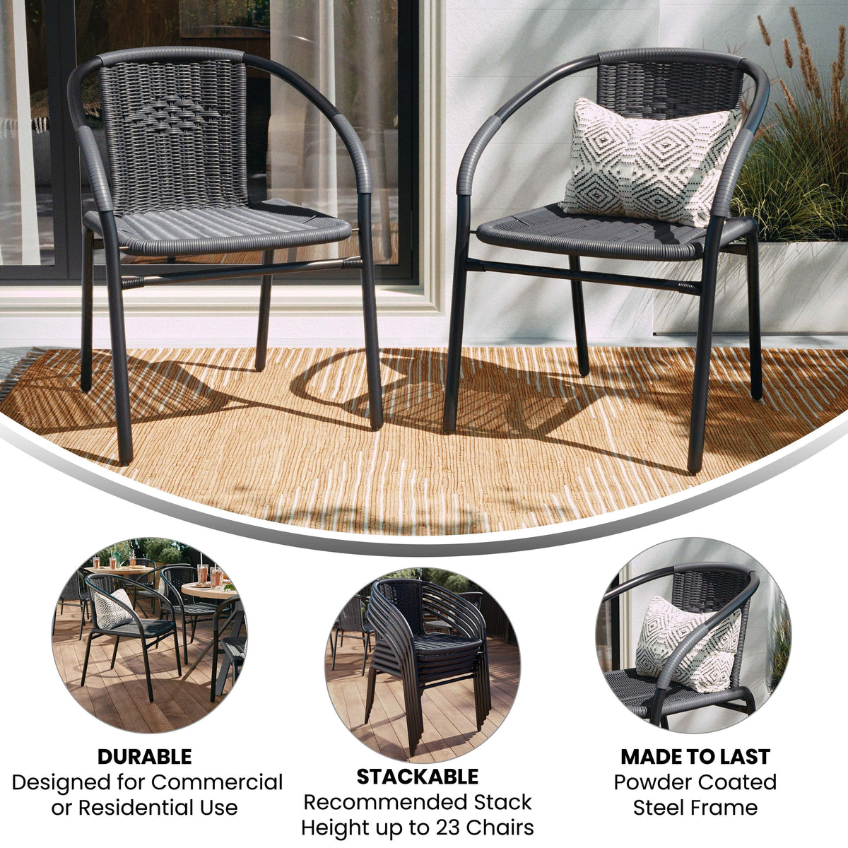 2 Pack Gray Rattan Stack Chair S9885