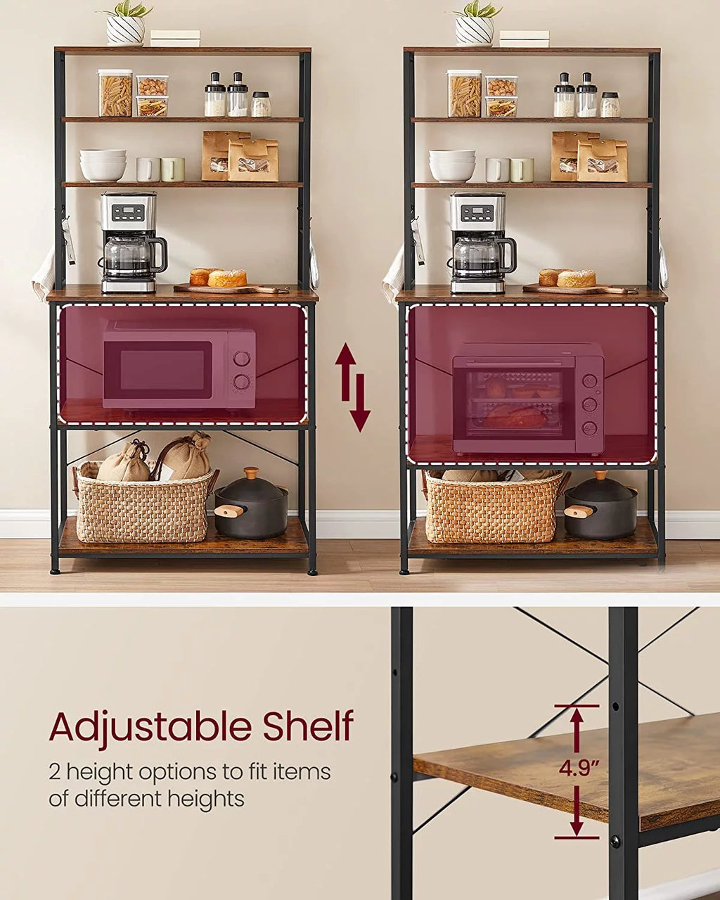 6-Tier Kitchen Shelves with 6 Hooks E6137