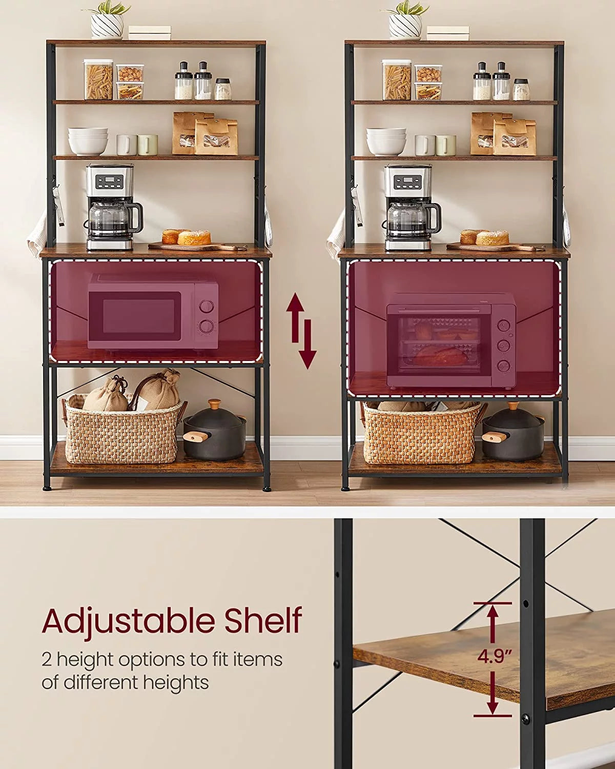 6-Tier Kitchen Shelves with 6 Hooks E6137