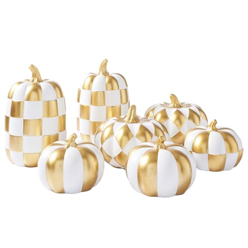 7Pcs Black and White Faux Checkered Pumpkins R10421