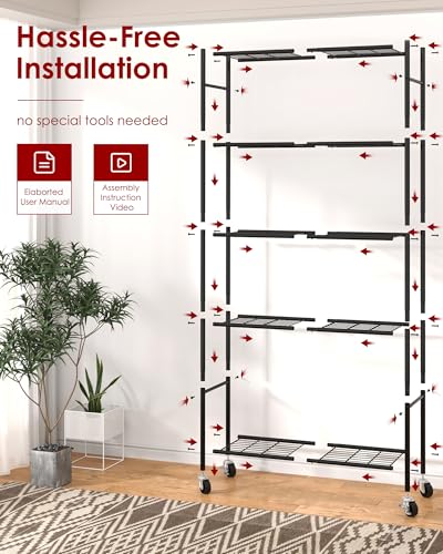 5 Tier Metal Storage Shelves with Wheels A59185