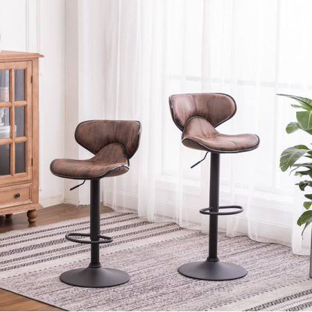 Weathered Brown Upholstery Adjustable Swivel Barstool Set of 2 A655