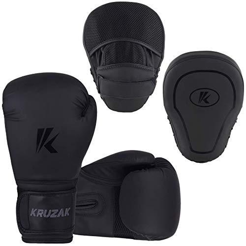Matte Black Boxing Gloves and Pads W8588
