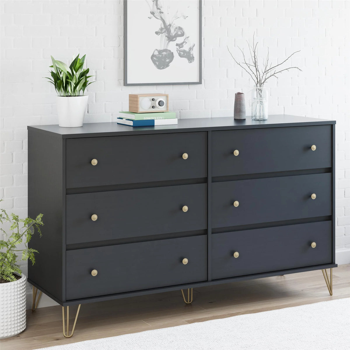Black 6 Drawer Dresser T57040