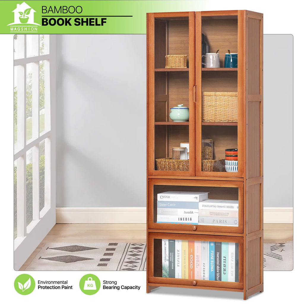 Bamboo 5 Tier Bookcase with Acrylic Doors I573663